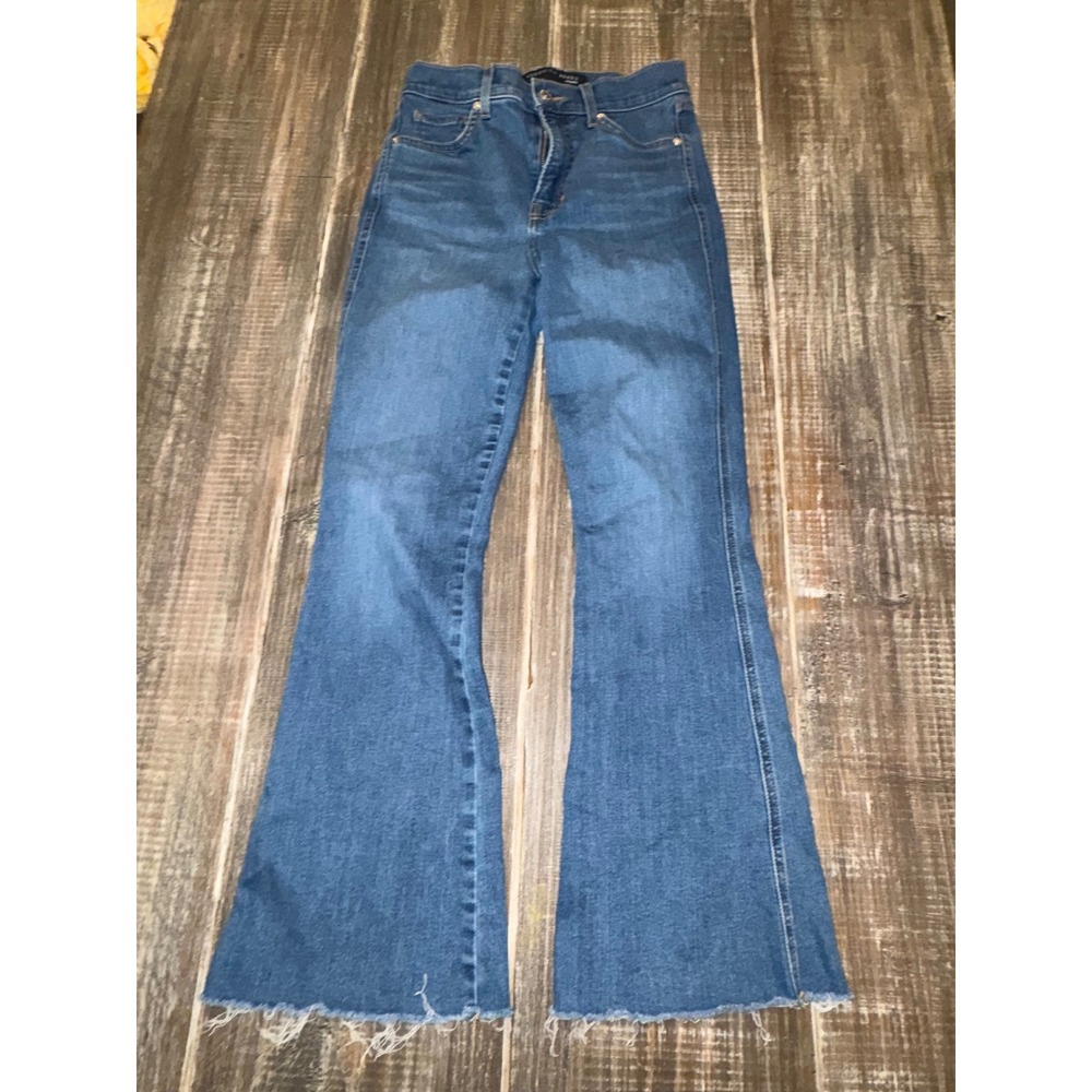 Veronica Beard Carson Ankle Flare High Rise Jeans Blue Medium Wash Raw Hem 27